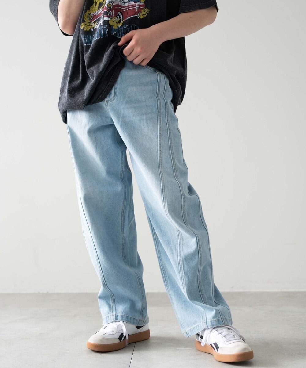 WEGO 【KIDS/150cm/160cm/ウエストゴム】イージー3Dバレルレッグデニムパンツ（JUNIOR） 