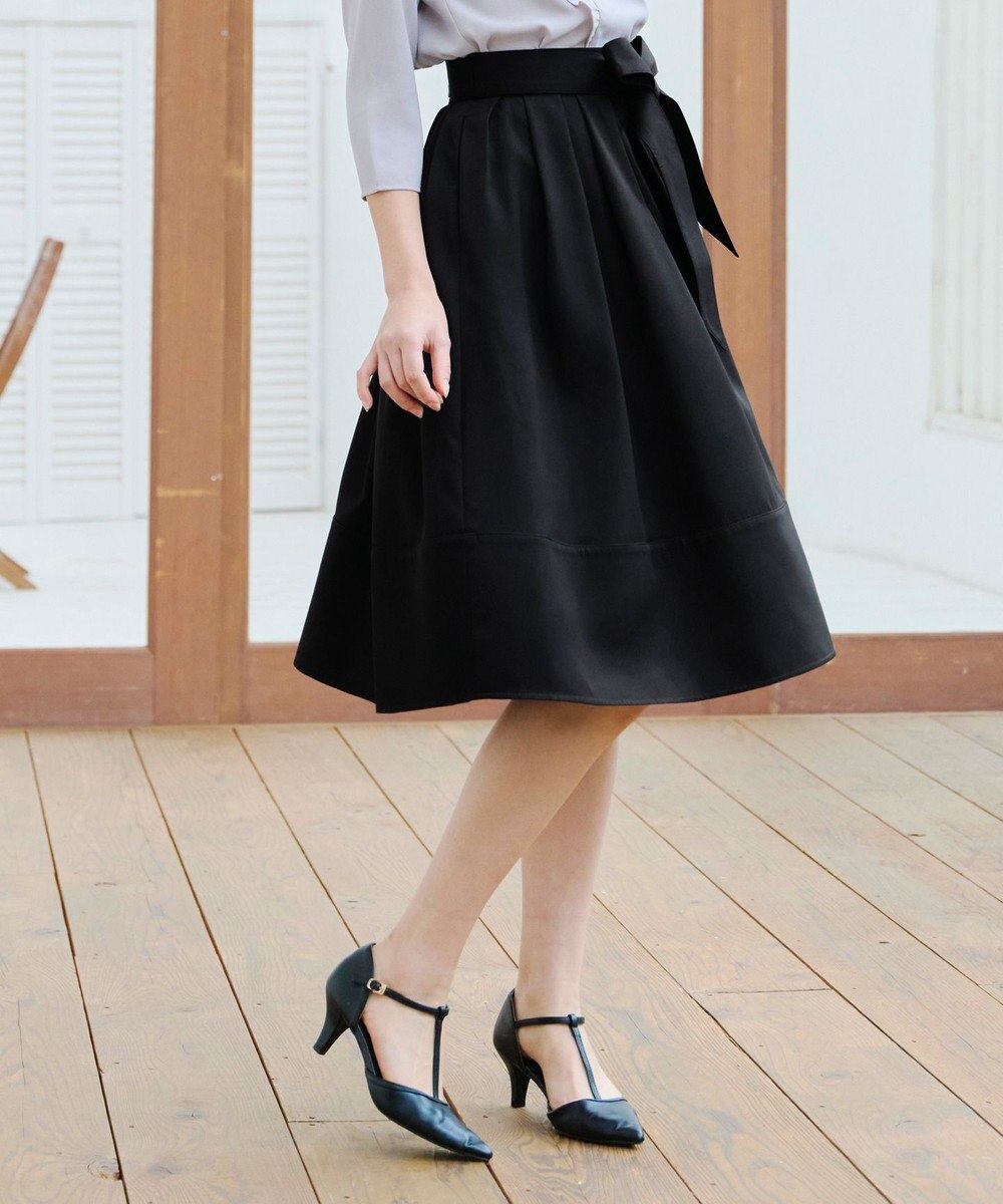 Tiaclasse L 【洗える】リボン付きフレアスカート 