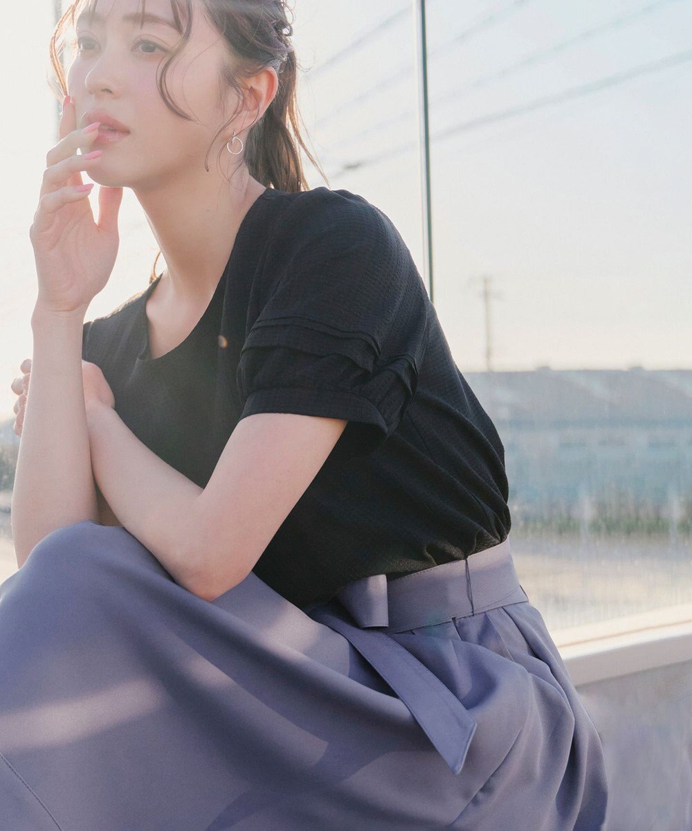 Tiaclasse L 【洗える】リボン付きフレアスカート 