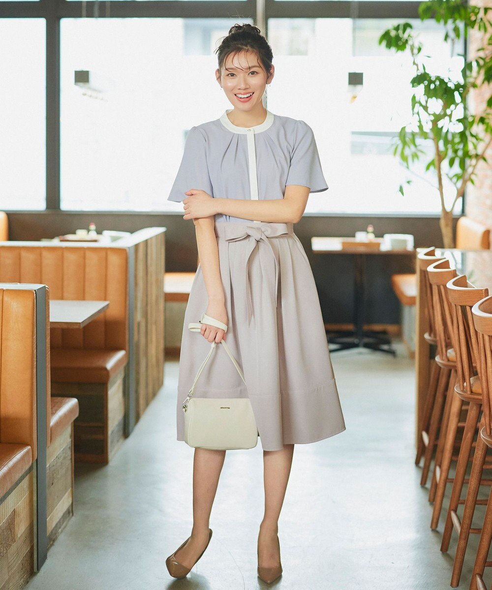 Tiaclasse L 【洗える】リボン付きフレアスカート 