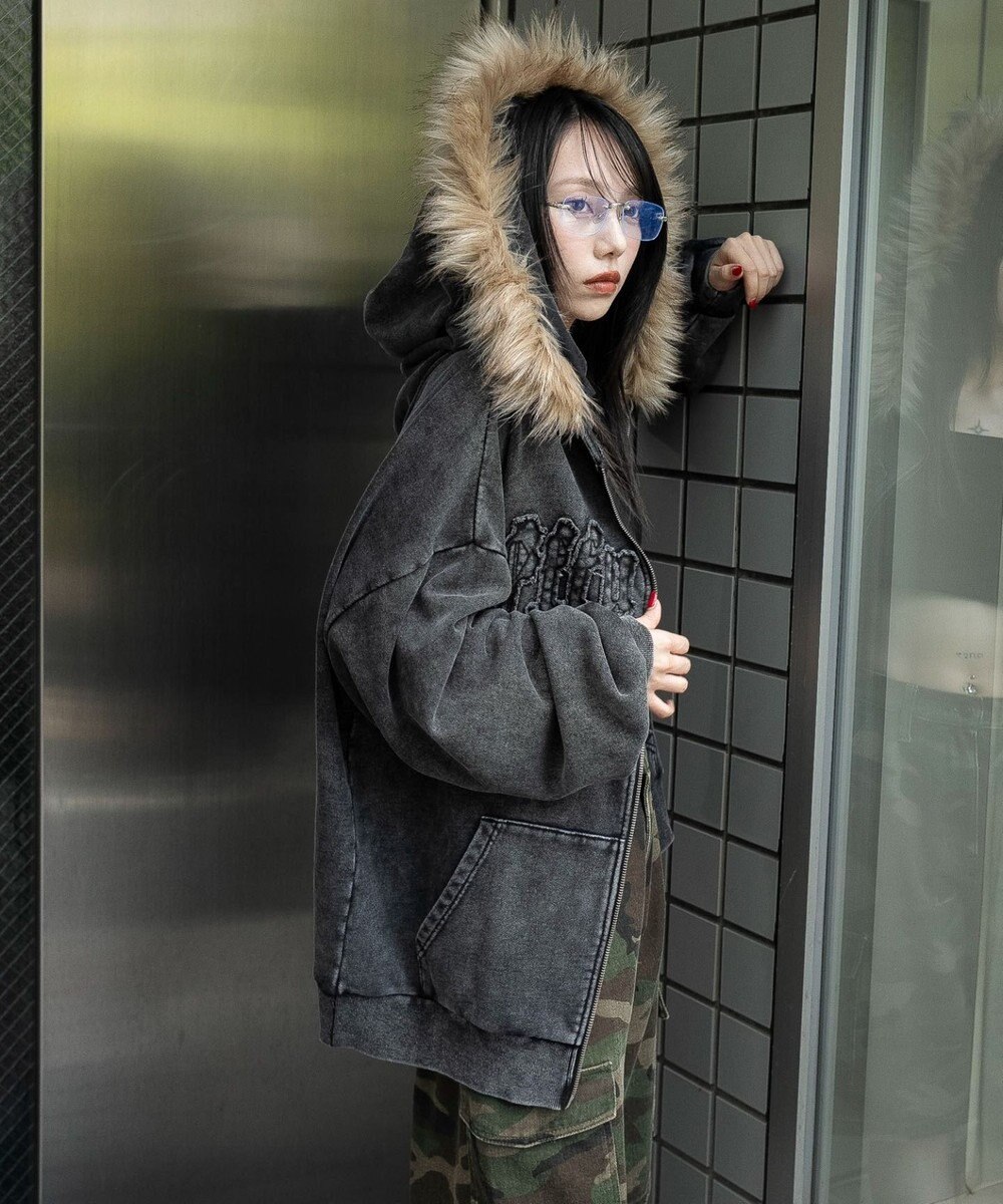 WEGO 【25年秋冬新作】ファーフードBIGZIPパーカー 