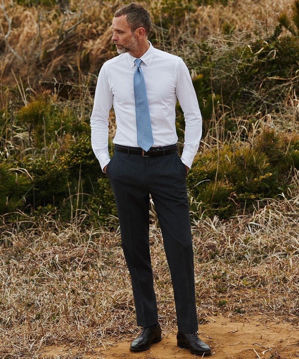 GOTAIRIKU ロングセラー【洗える/折り目加工/シワになりにくい/ウエストアジャスター】ウォッシャブル サマーウール100％パンツ_定番色(ノータック)23/24年モデル 