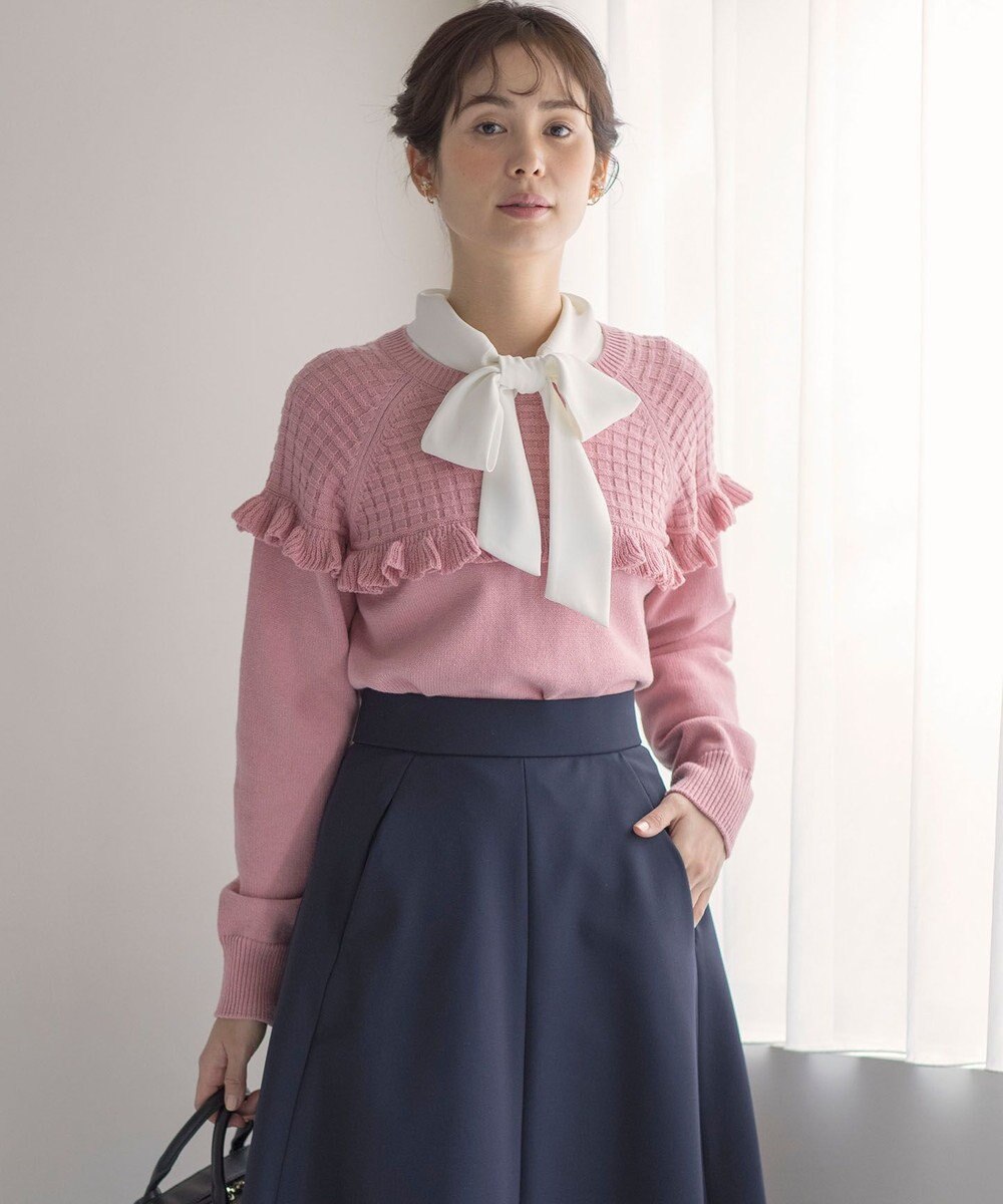 組曲 L 【KUMIKYOKU NAVY】ジョーゼットシフォン2WAY ボウタイブラウス 