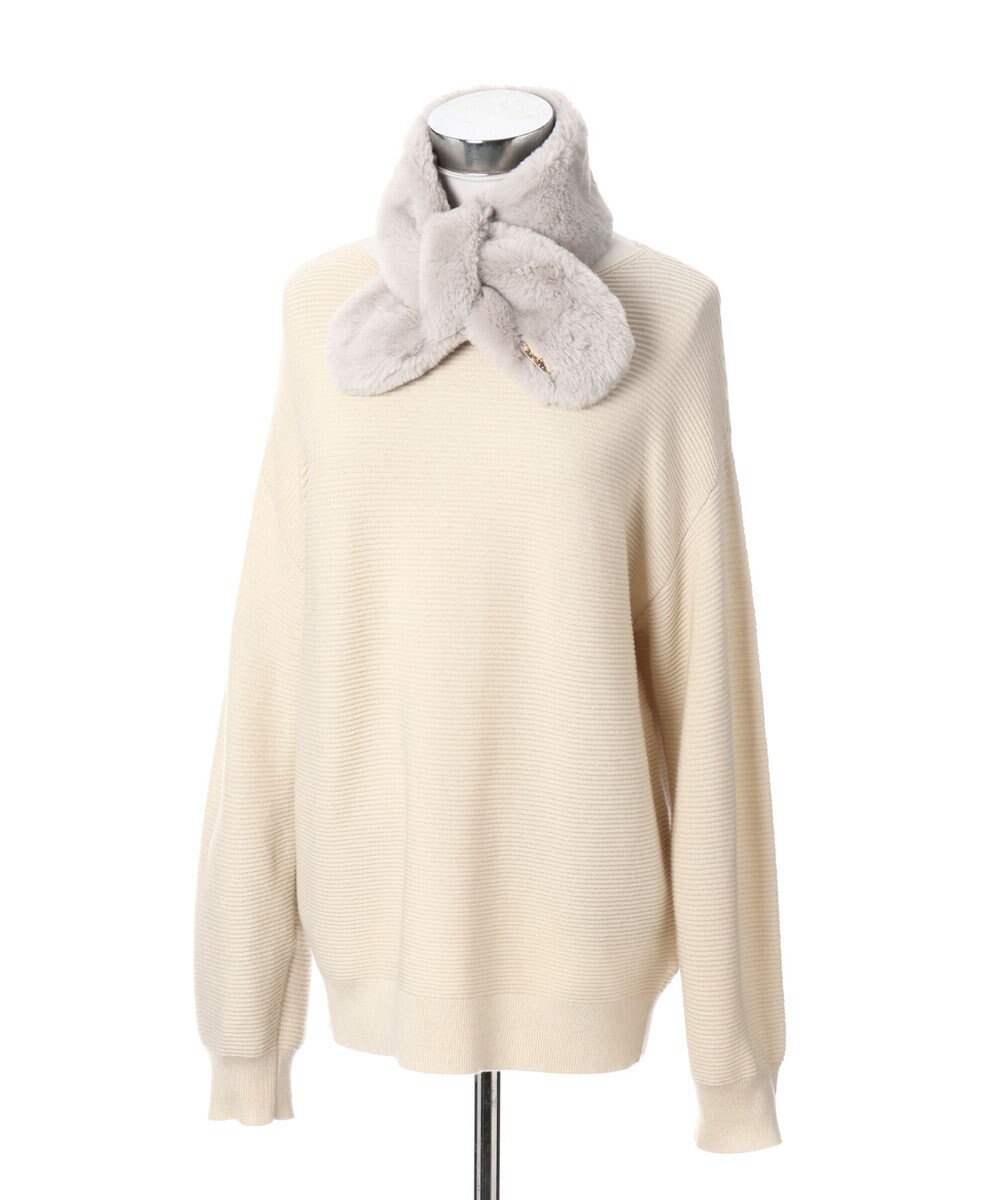 MOONBAT FURLA ファーティペット 差し込み ロゴプレート付 フェイクファーマフラー 