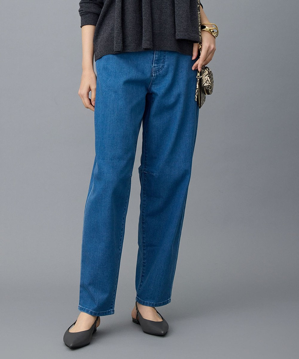 自由区 L 【19号サイズまで展開】ウスカルデニムダーツカーブ パンツ 