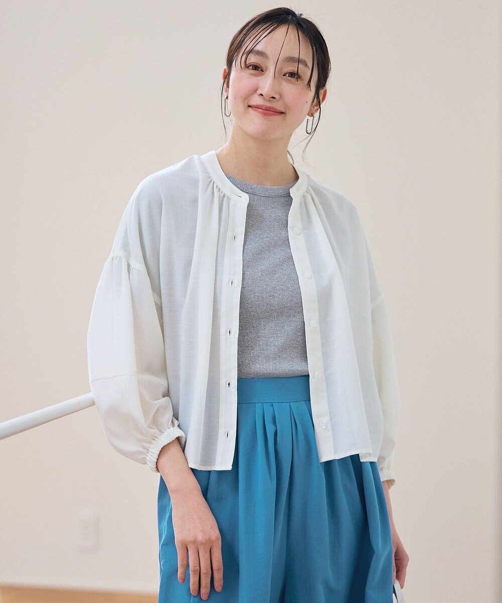 ANY シアーテックリネンギャザーブラウス 