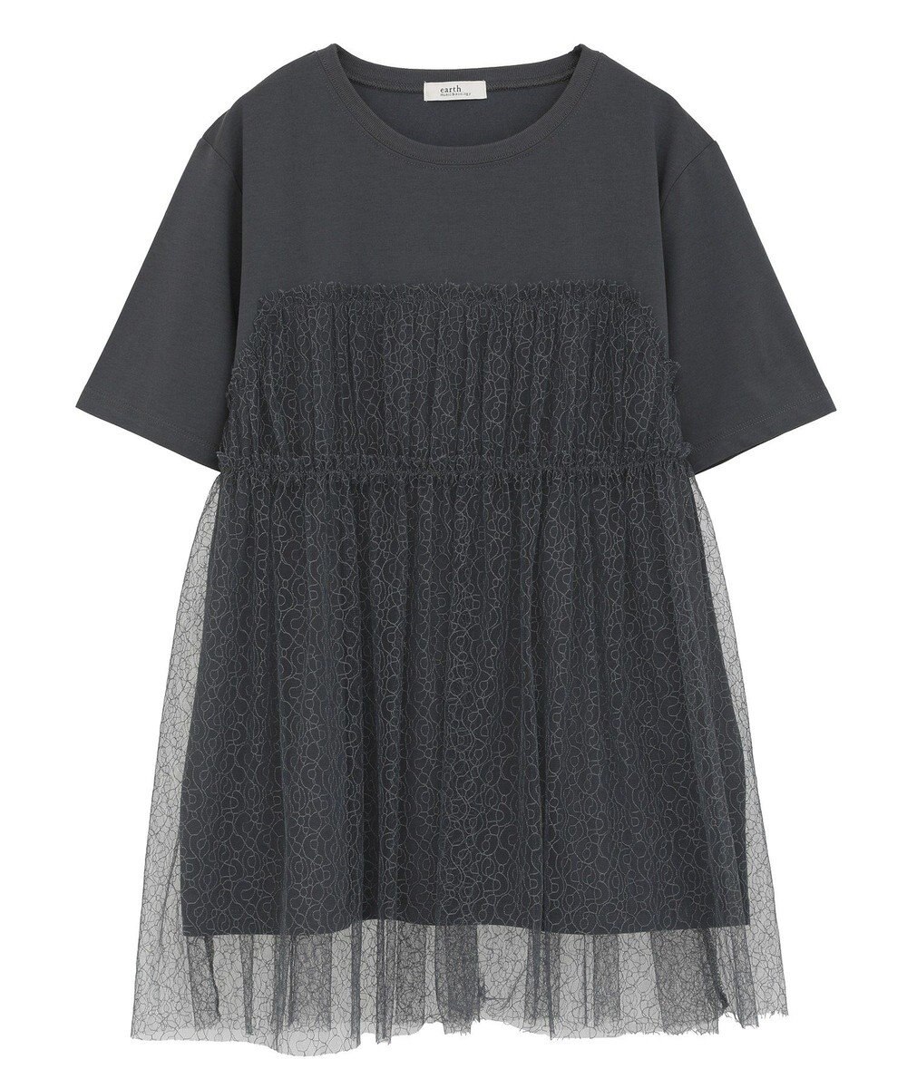 earth music&ecology ニュアンス柄レースドッキングプルオーバー 