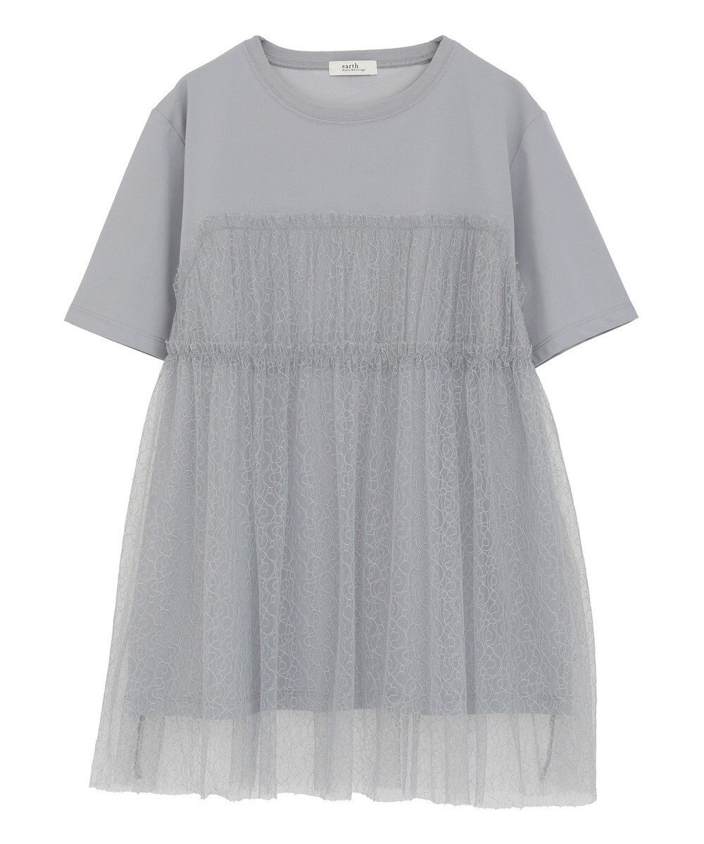 earth music&ecology ニュアンス柄レースドッキングプルオーバー 