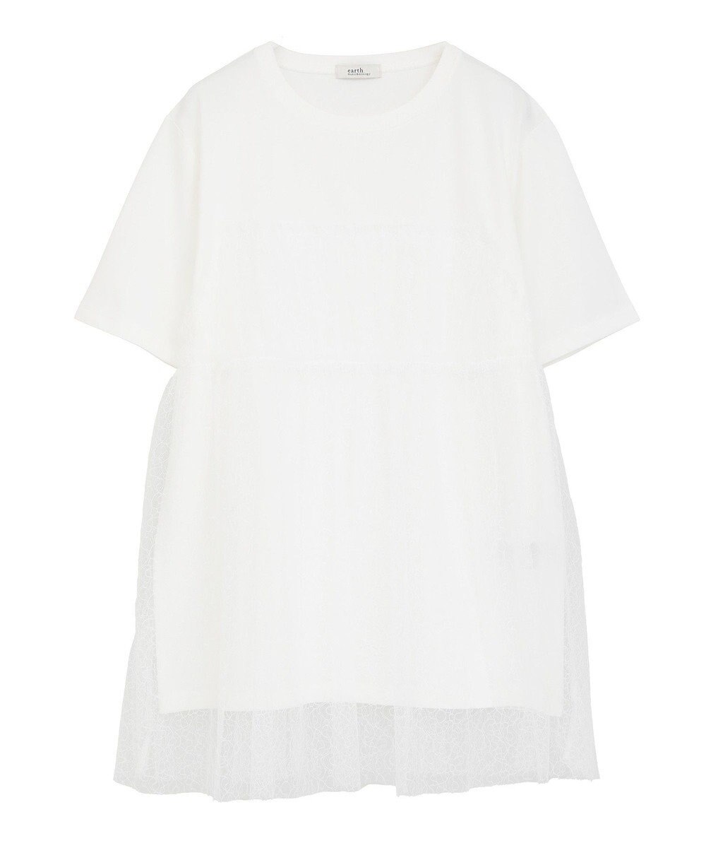 earth music&ecology ニュアンス柄レースドッキングプルオーバー 