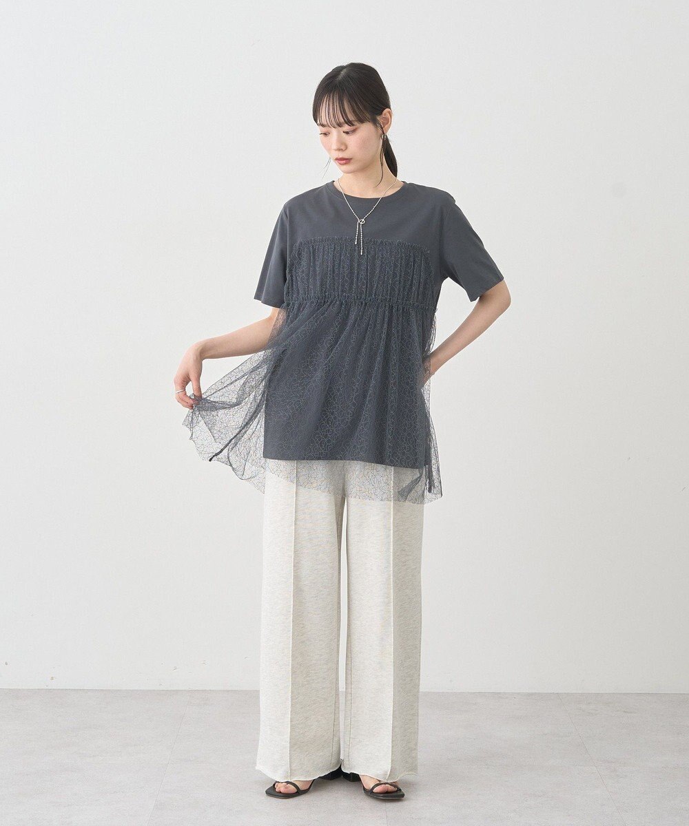 earth music&ecology ニュアンス柄レースドッキングプルオーバー 