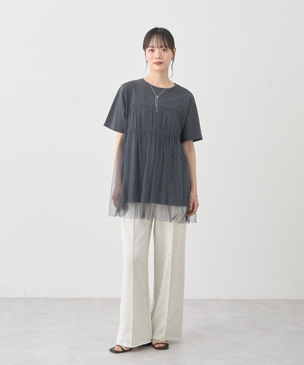 earth music&ecology ニュアンス柄レースドッキングプルオーバー 