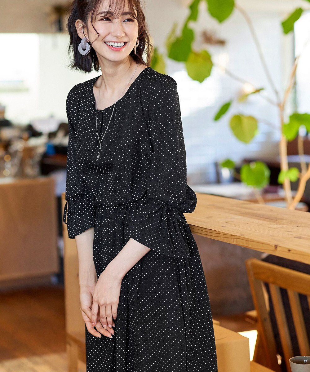 Tiaclasse 【洗える】女性らしさ引き立つリボン袖ギャザーワンピース 