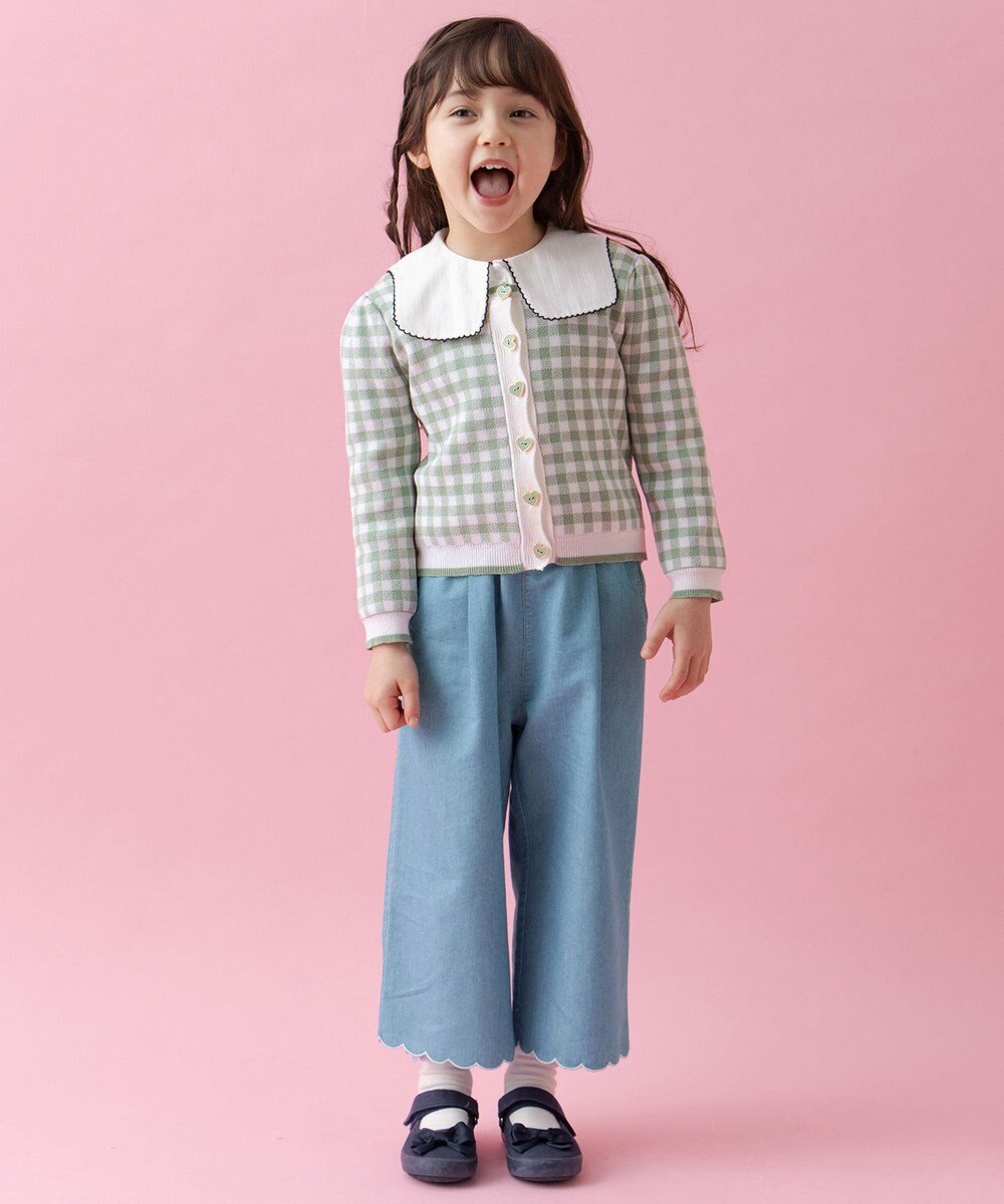 ANY KIDS ギンガム総柄ニット カーディガン 