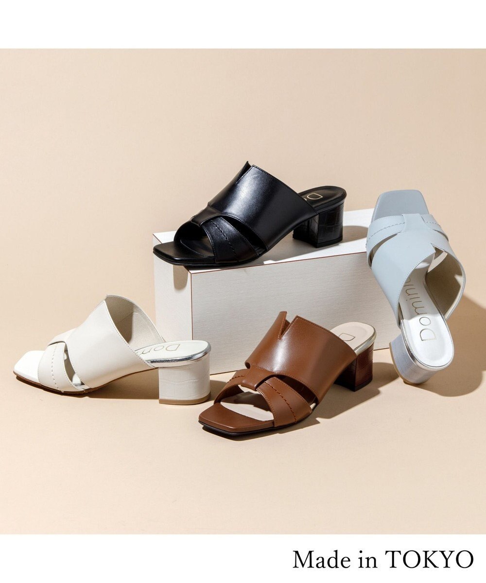 Dominic3 型押しヒール レザーVカットミュール 