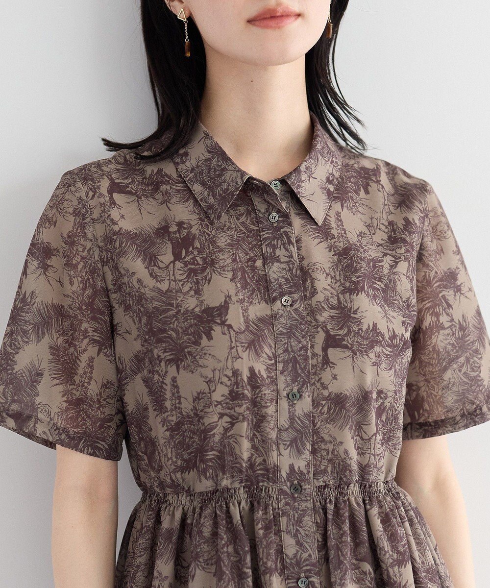 YECCA VECCA サファリ柄フレアシャツワンピース 