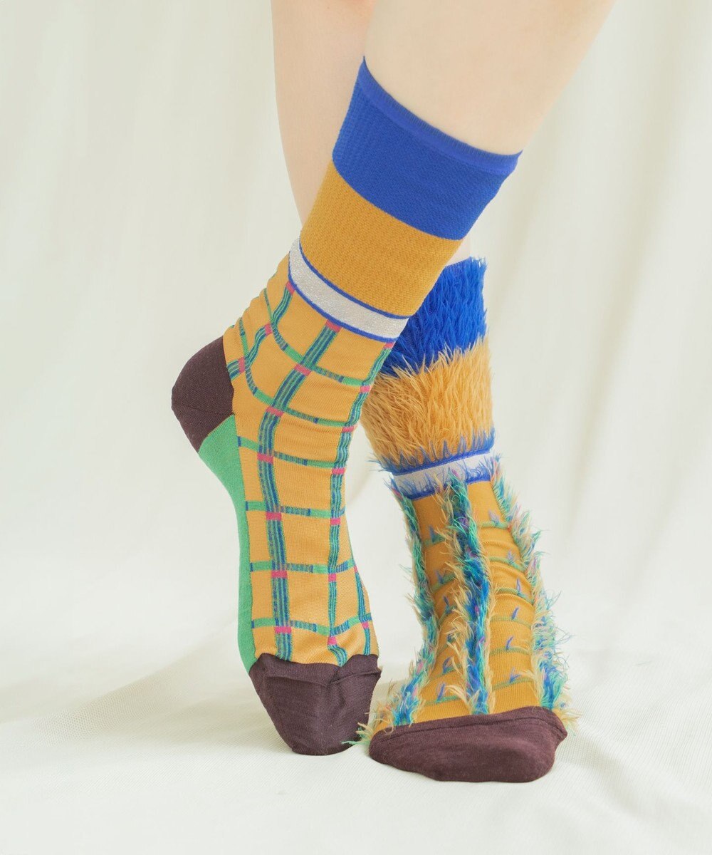 COQ 【MEN】BLOCK FLAG チェック リバーシブルファーソックス 