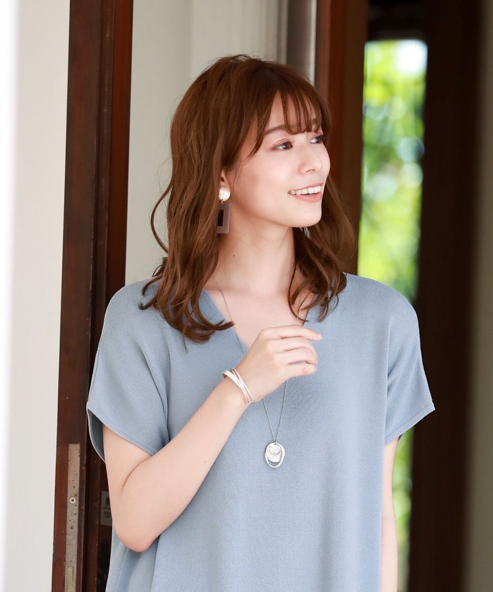 Tiaclasse L 【洗える】さらりと肌離れの良いフレンチスリーブニットチュニック 