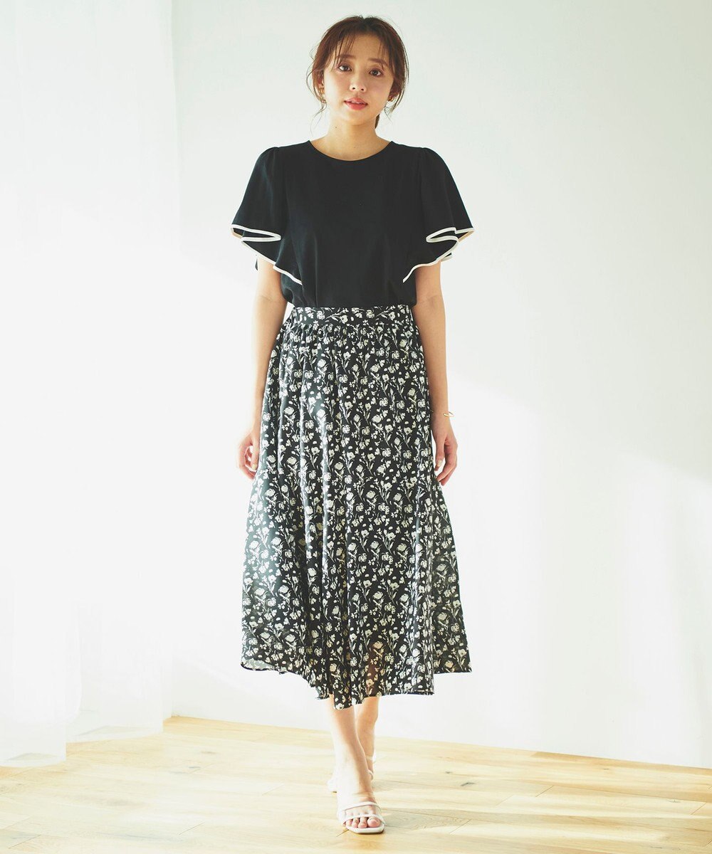 Feroux 【UVケア】バイカラーラッフルスリーブ Ｔシャツ 