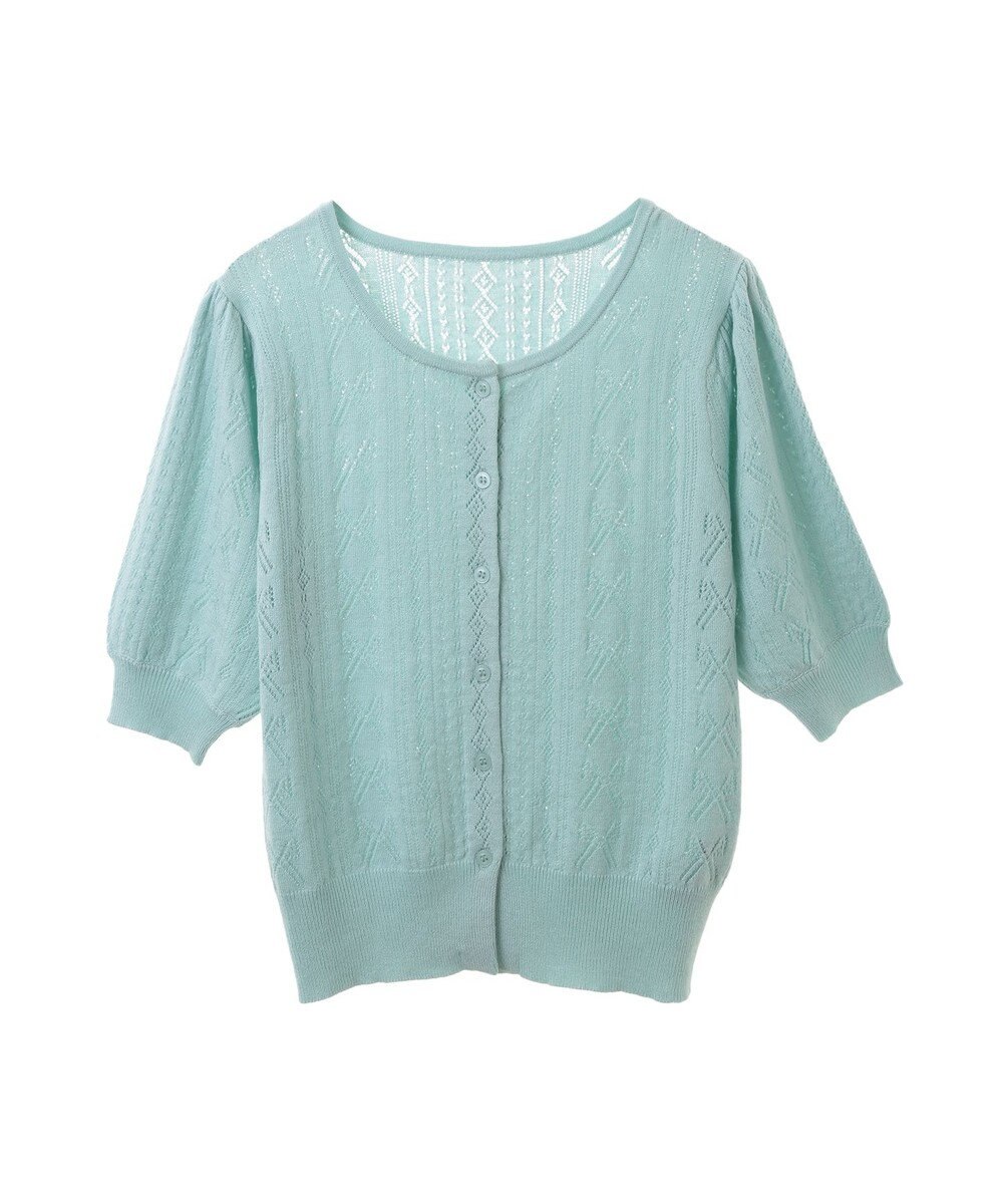 earth music&ecology リボン柄透かし編みニットカーディガン 