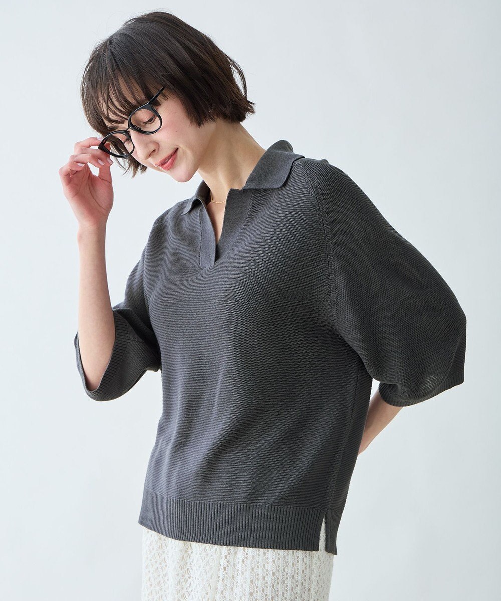 ANY L アクリルガーターポロ衿ニット 