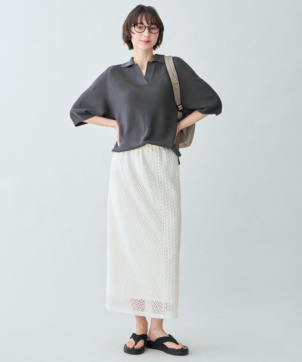 ANY L アクリルガーターポロ衿ニット 