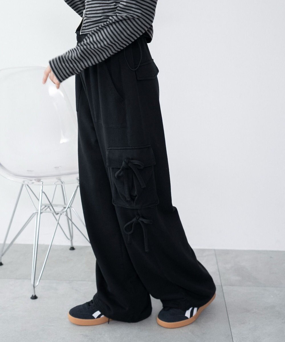 WEGO 【ウエストゴム】リボンカーゴスウェットパンツ 