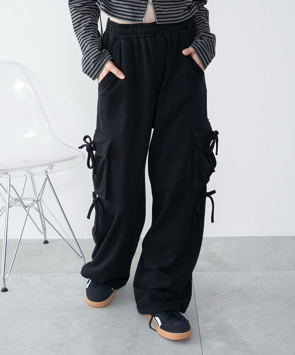 WEGO 【ウエストゴム】リボンカーゴスウェットパンツ 