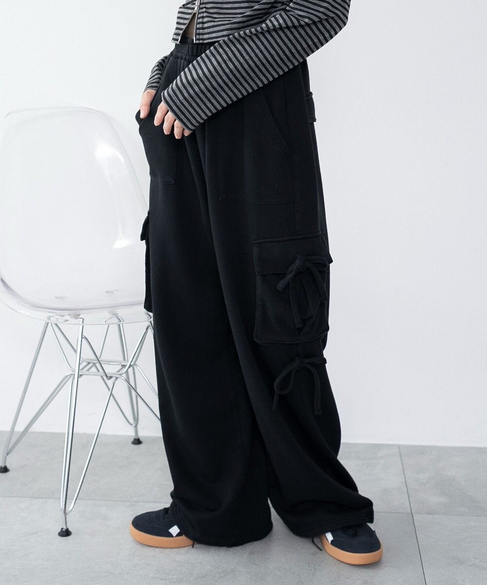 WEGO 【ウエストゴム】リボンカーゴスウェットパンツ 