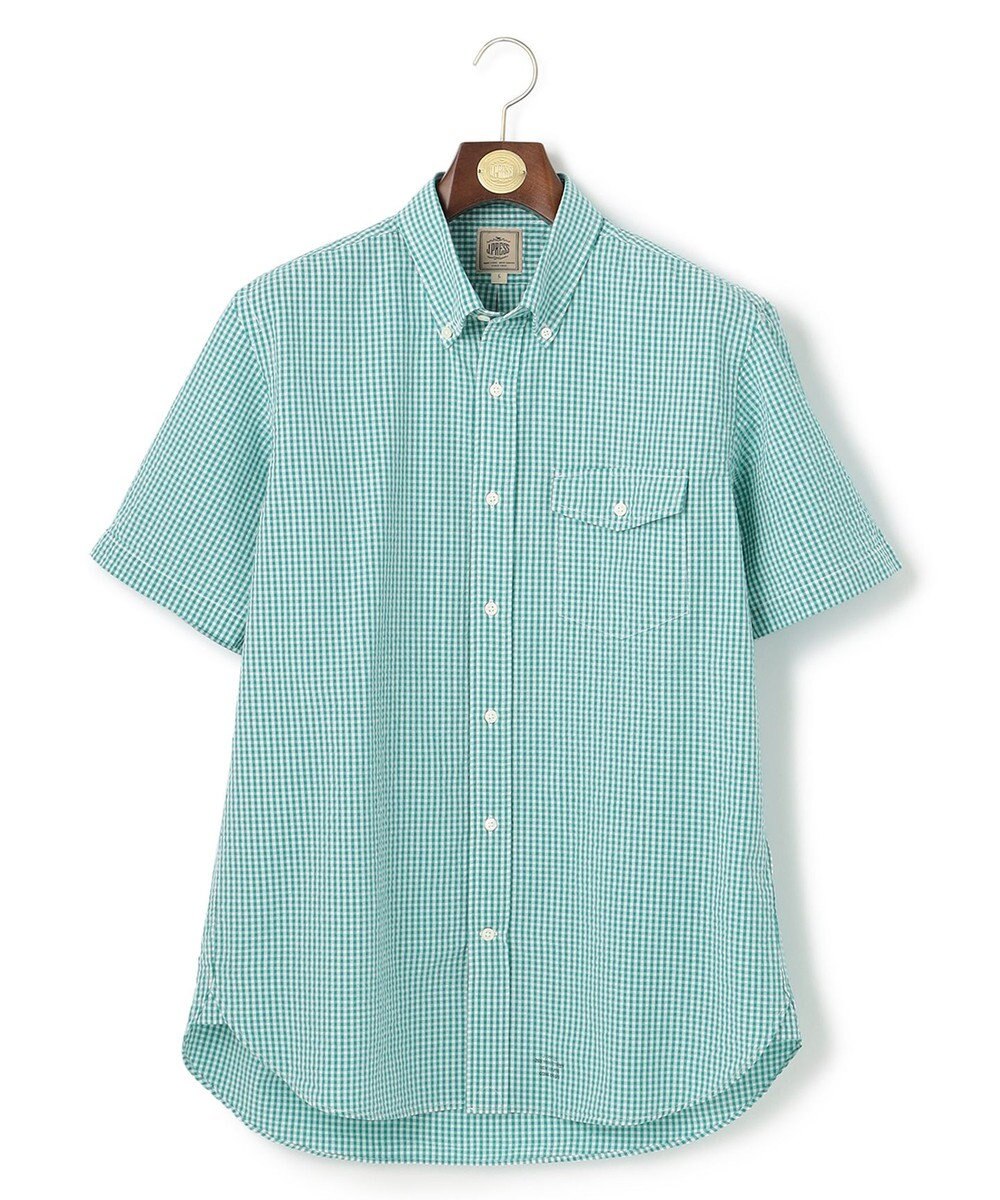 J.PRESS MEN オーガニックコットンサッカーギンガムチェックシャツ 