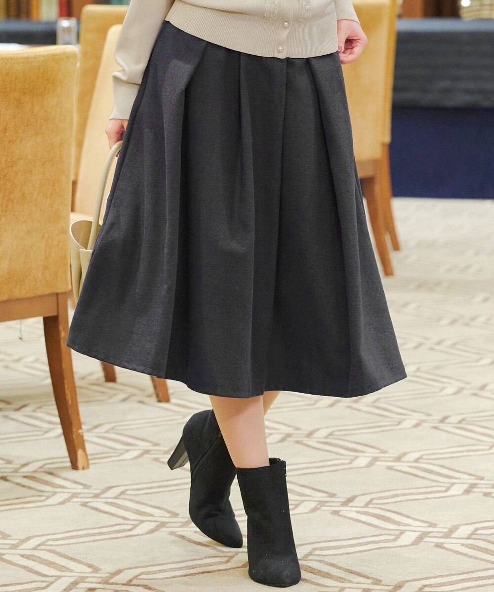 Tiaclasse 【新色追加・洗える】ウール調タックフレアスカート 