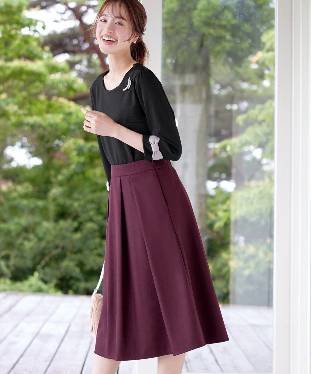Tiaclasse 【新色追加・洗える】ウール調タックフレアスカート 