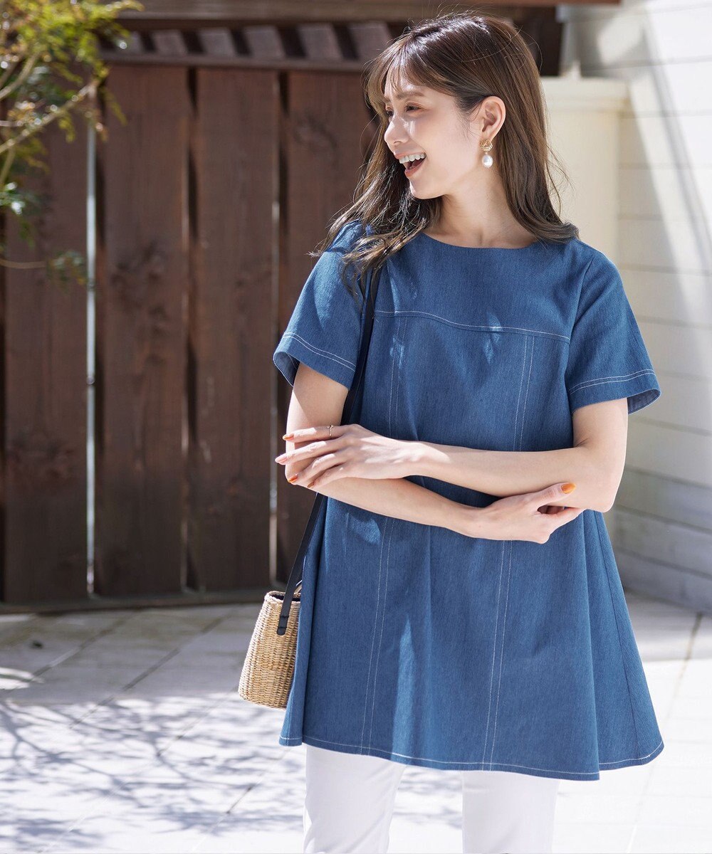 Tiaclasse 【洗える】デニムチュニックブラウス 