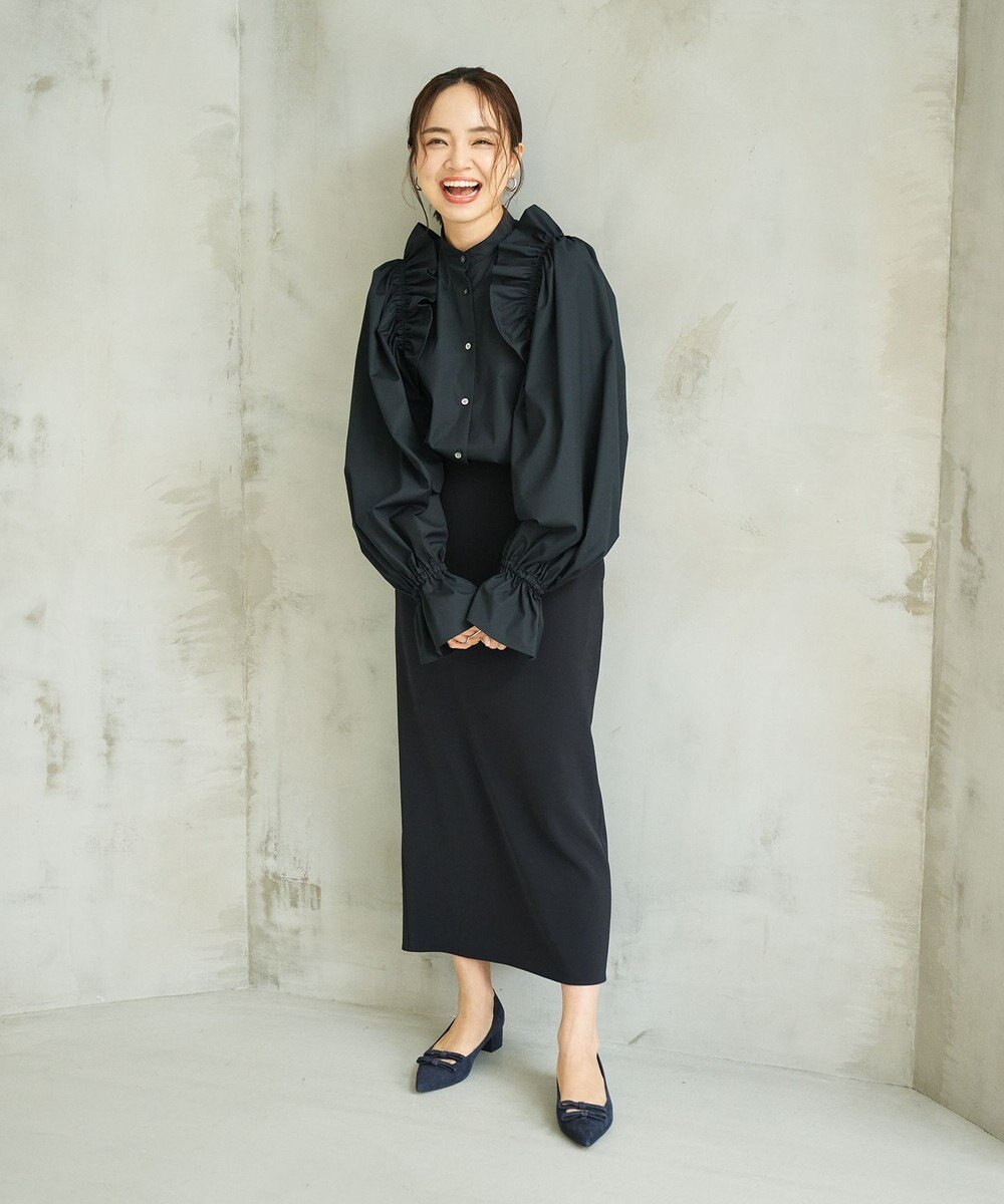 #Newans 【洗濯機可能/シワになりにくい】〈春名亜美さんコラボ〉ショルダーフリルブラウス 