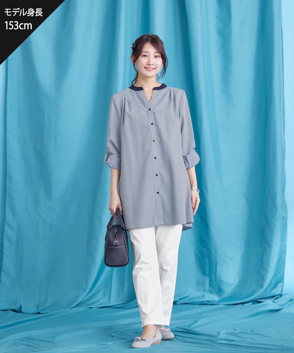 Tiaclasse 【洗える】クレリックシャツチュニックブラウス 