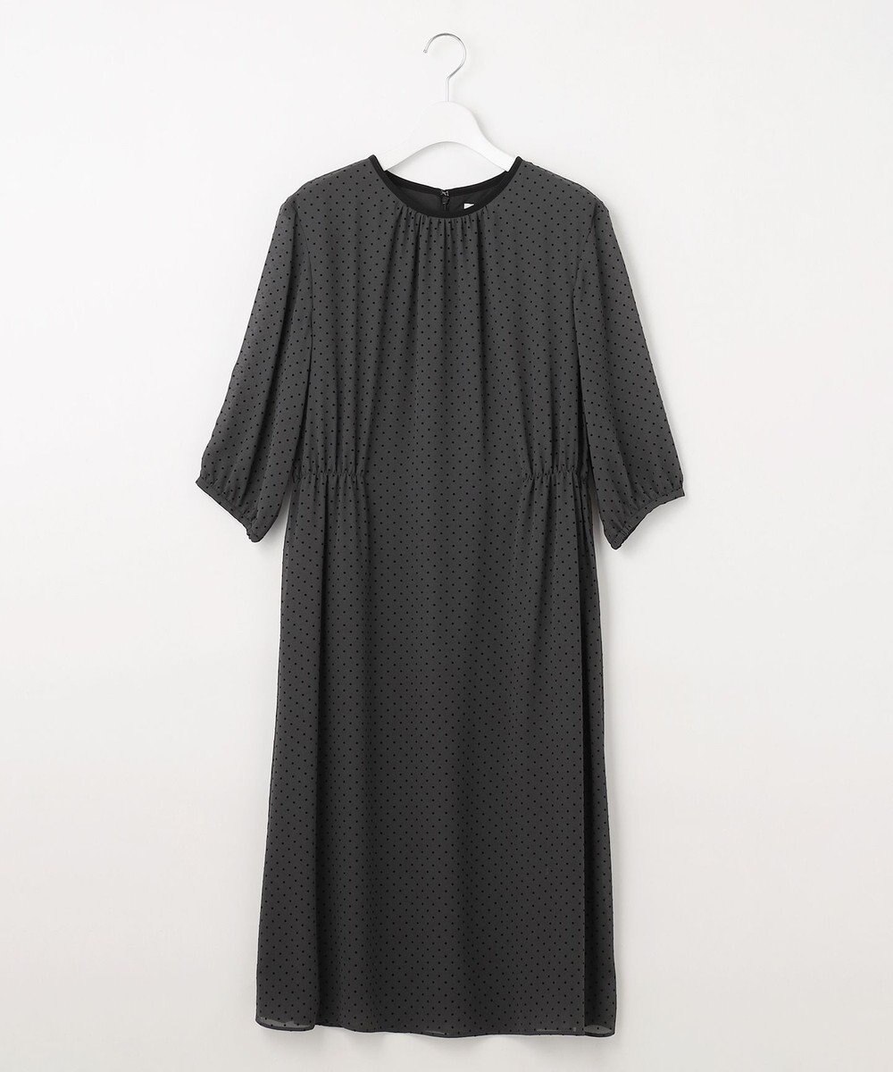 J.PRESS LADIES L 【洗える】ドットフロッキープリント ワンピース 