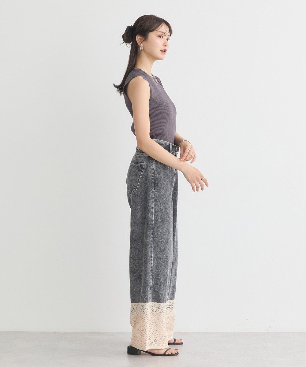 earth music&ecology 裾レースデニムパンツ 