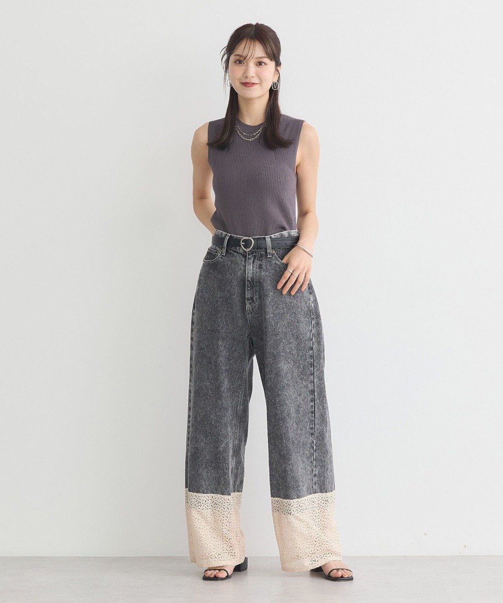 earth music&ecology 裾レースデニムパンツ 