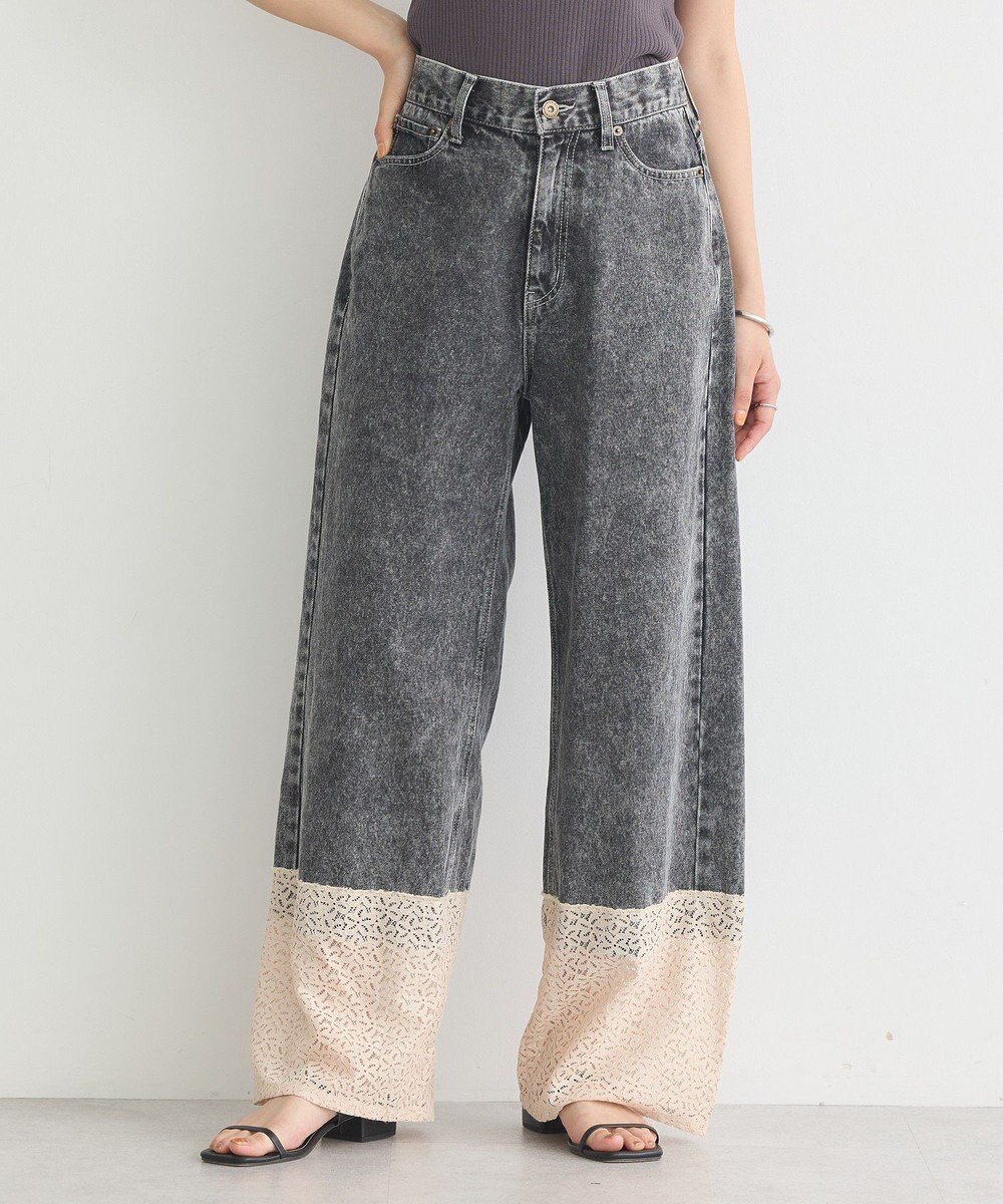 earth music&ecology 裾レースデニムパンツ 