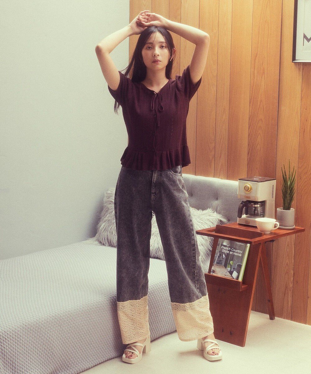 earth music&ecology 裾レースデニムパンツ 