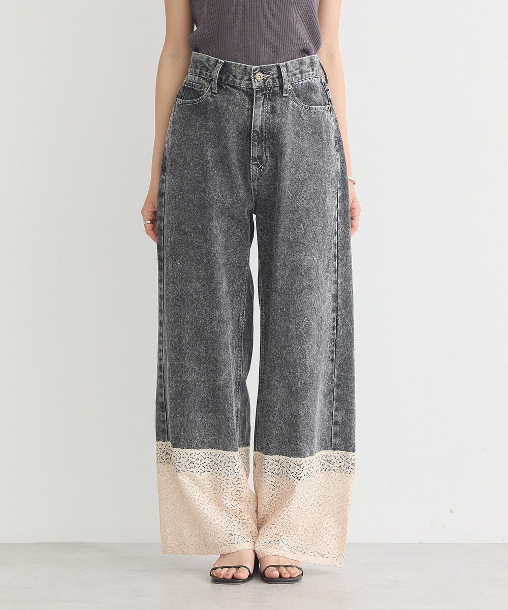 earth music&ecology 裾レースデニムパンツ 