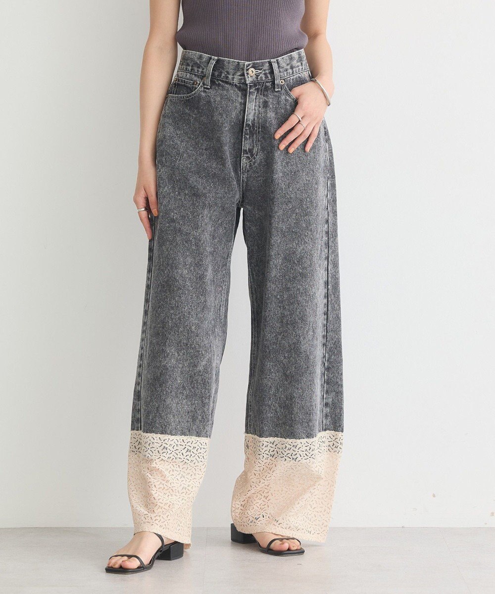 earth music&ecology 裾レースデニムパンツ 