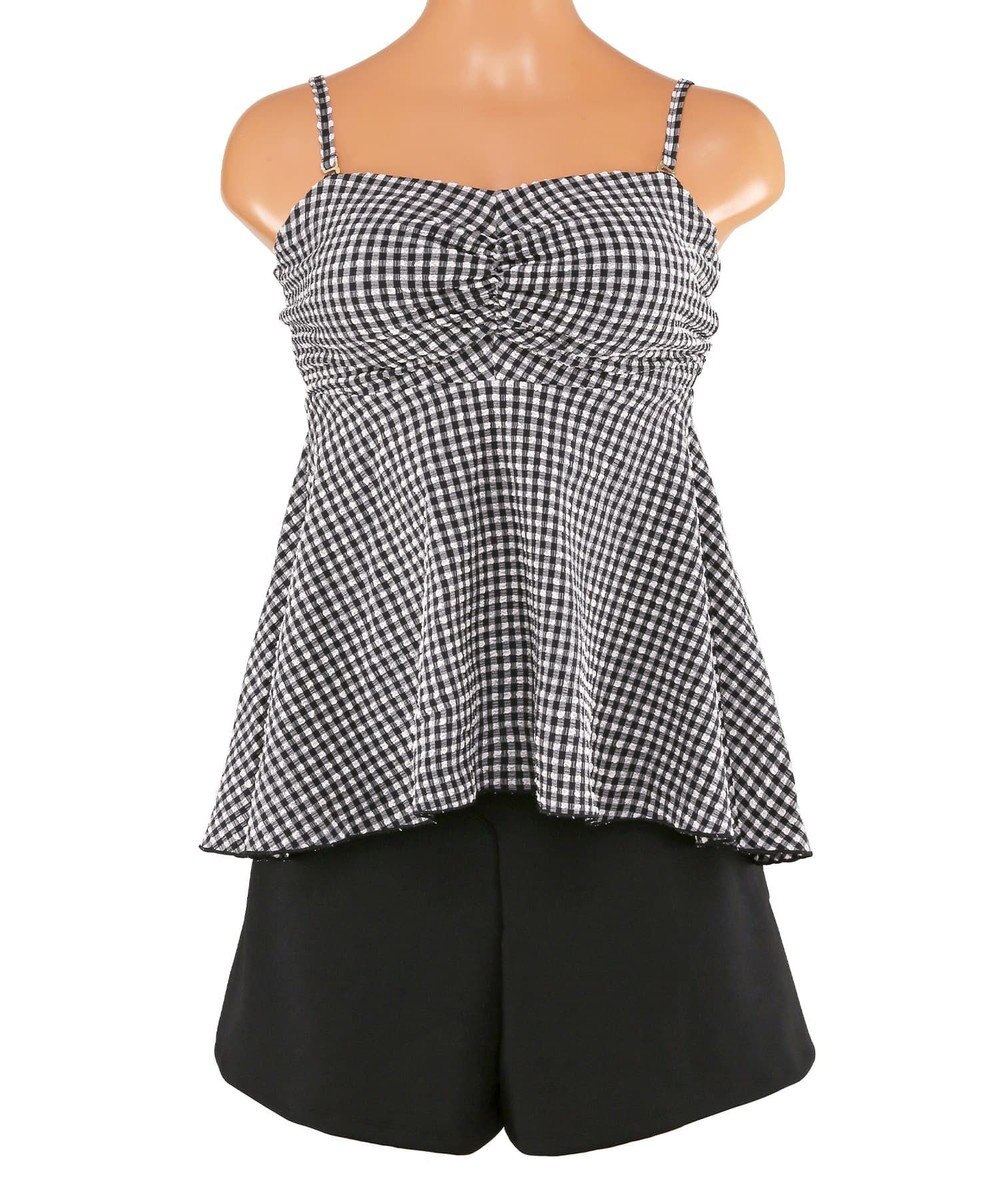 San-ai Resort（三愛水着楽園） WEB限定　ペプラム無地/チェック3点セット水着【Beach Queen（ビーチクイーン）】 