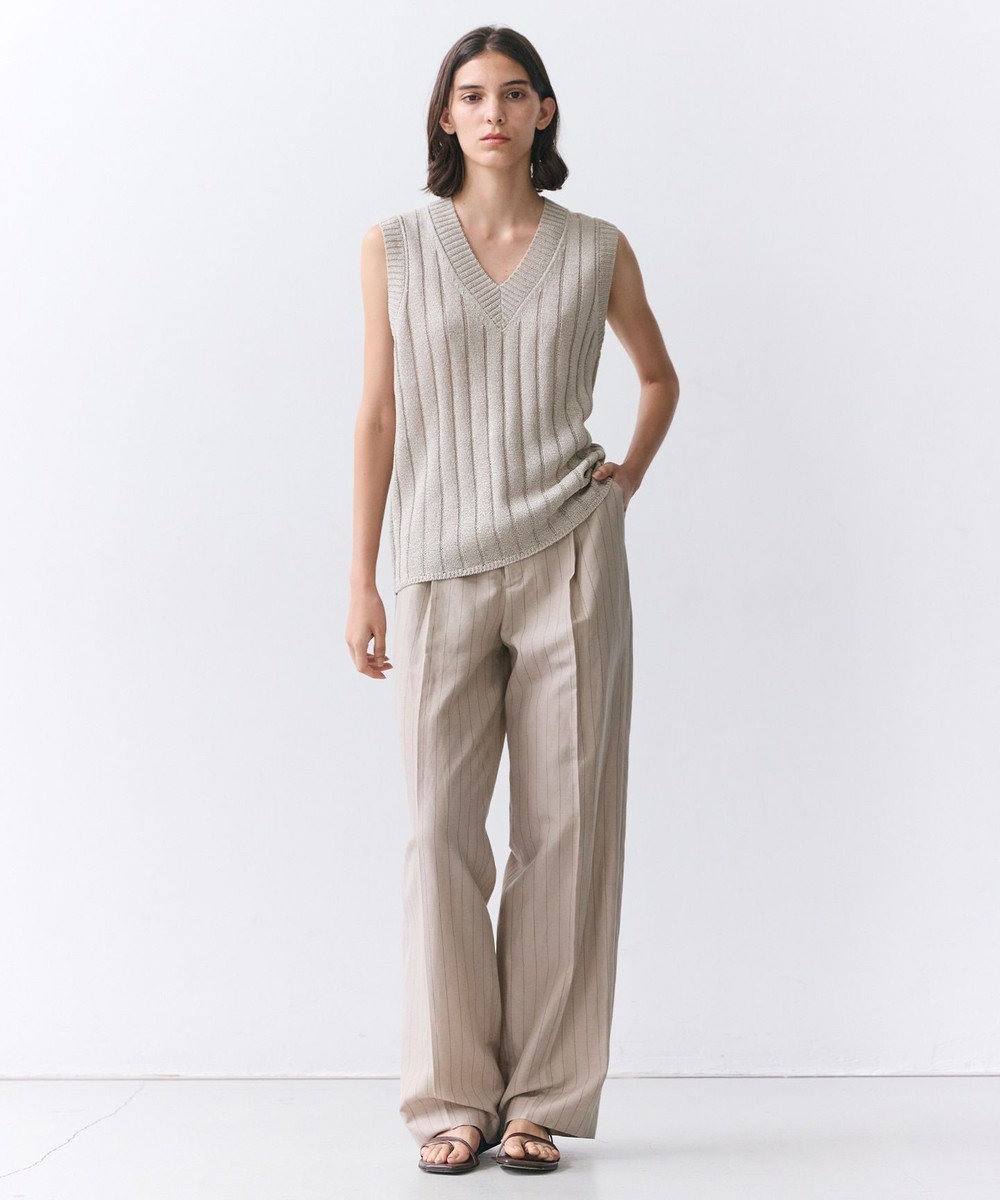 BEIGE， OPTICAL /  ペーパーヤーン Vネックリブニット 