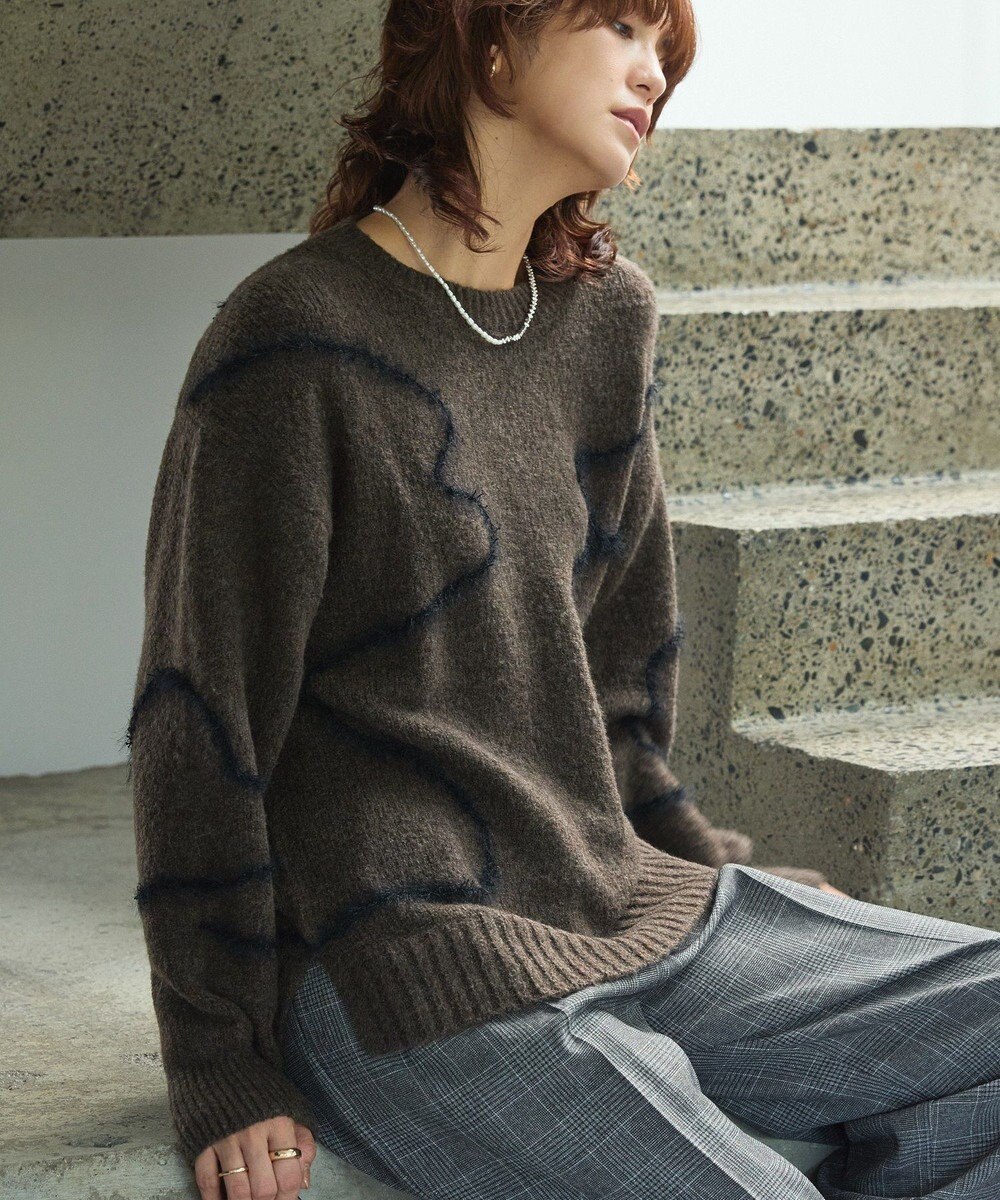 AMERICAN HOLIC ニュアンスライン柄ニットプルオーバー 