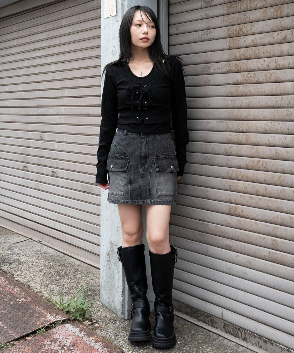 WEGO レイヤード風レースアップトップス 