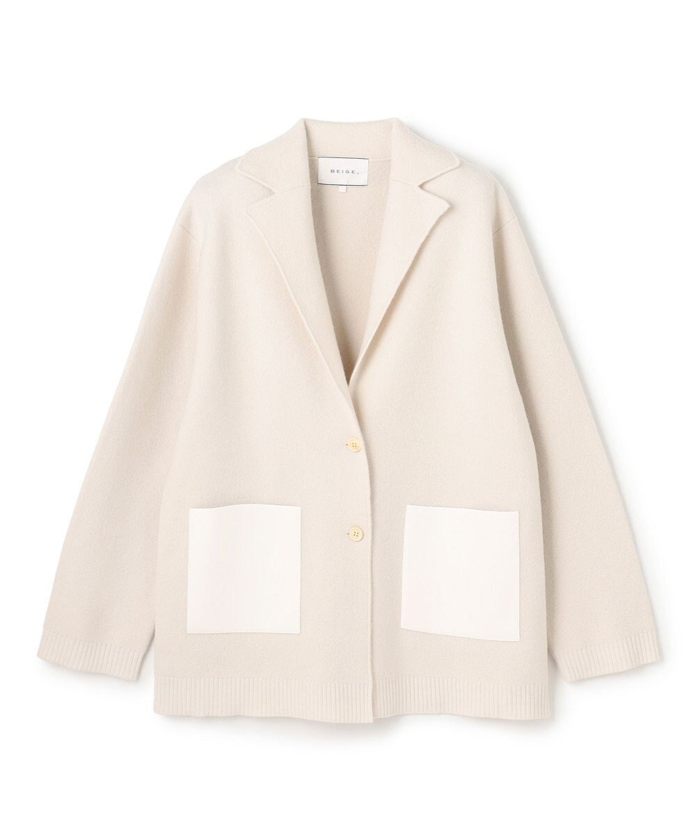 BEIGE， CHICORA / レザーポケット付きウールニットジャケット 