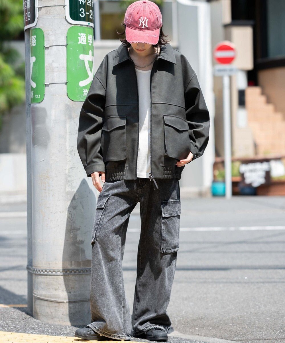 WEGO 【25年秋冬新作/ユニセックス着用ITEM/SMLサイズ展開】PUダブルZIPフライトブルゾン 