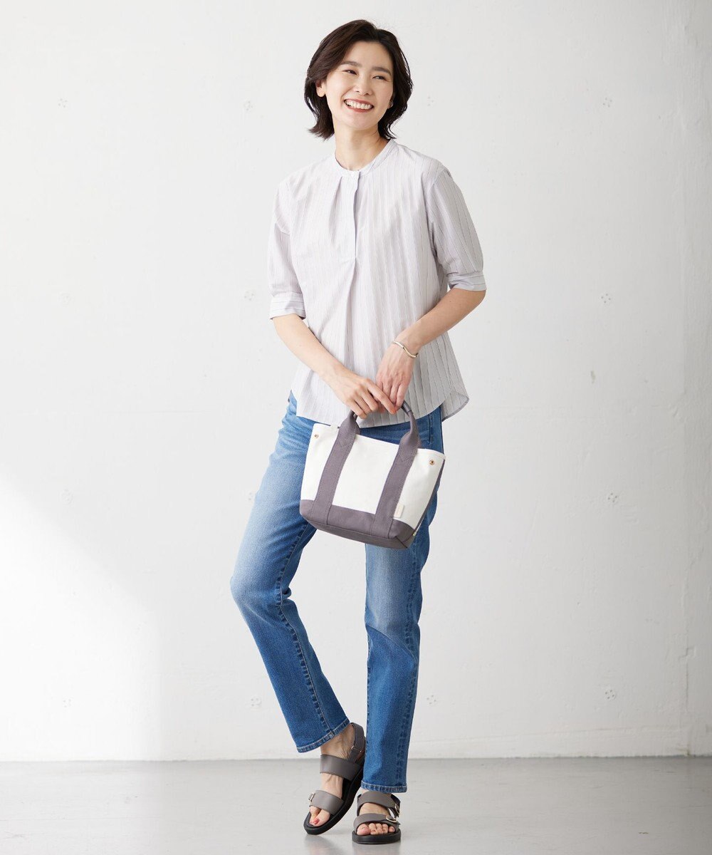 J.PRESS LADIES S 【イージーケア】ストライプジャージー バンドカラー カットソー 