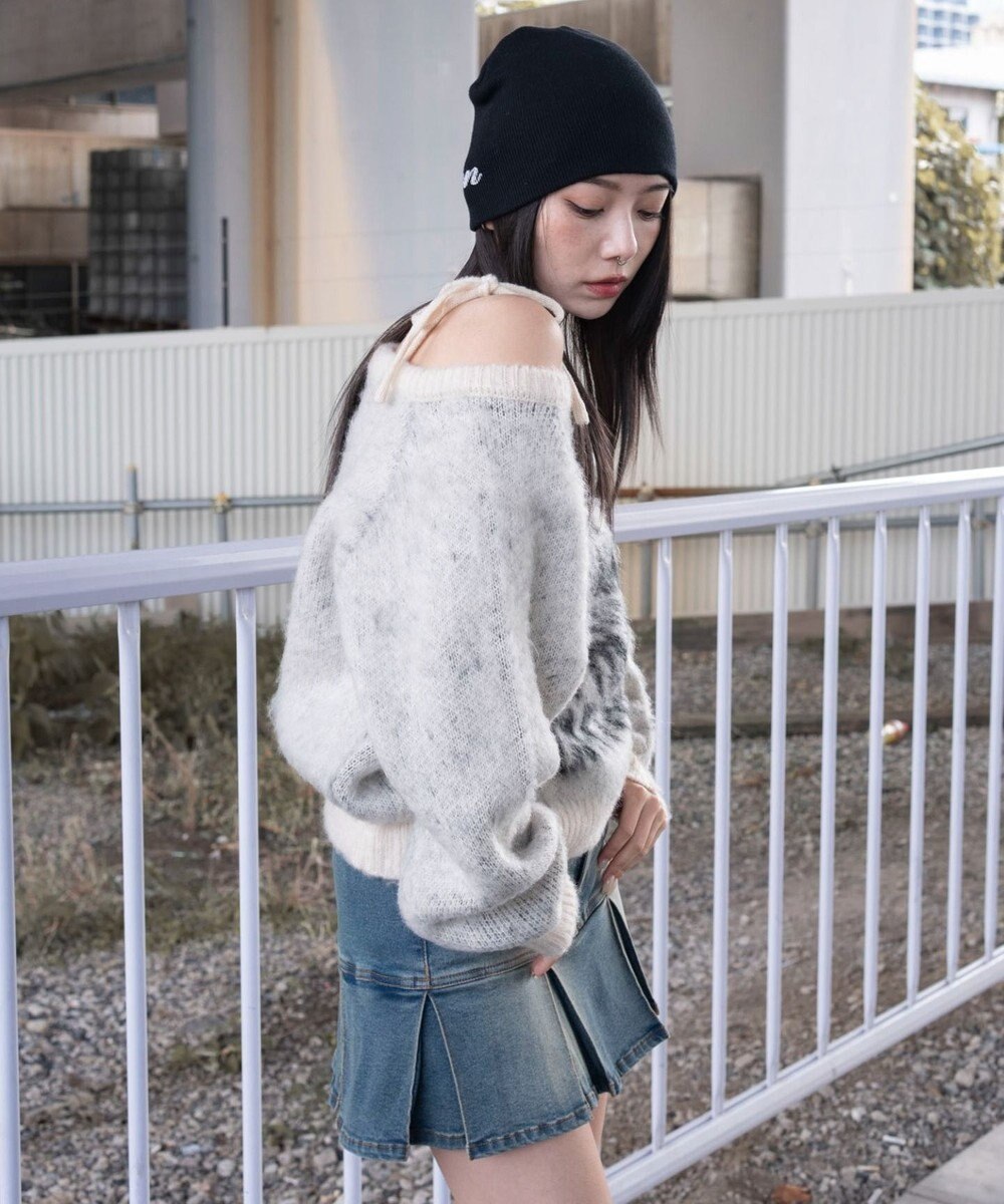 WEGO シャギー2WAYグラフィックワンショルニット 