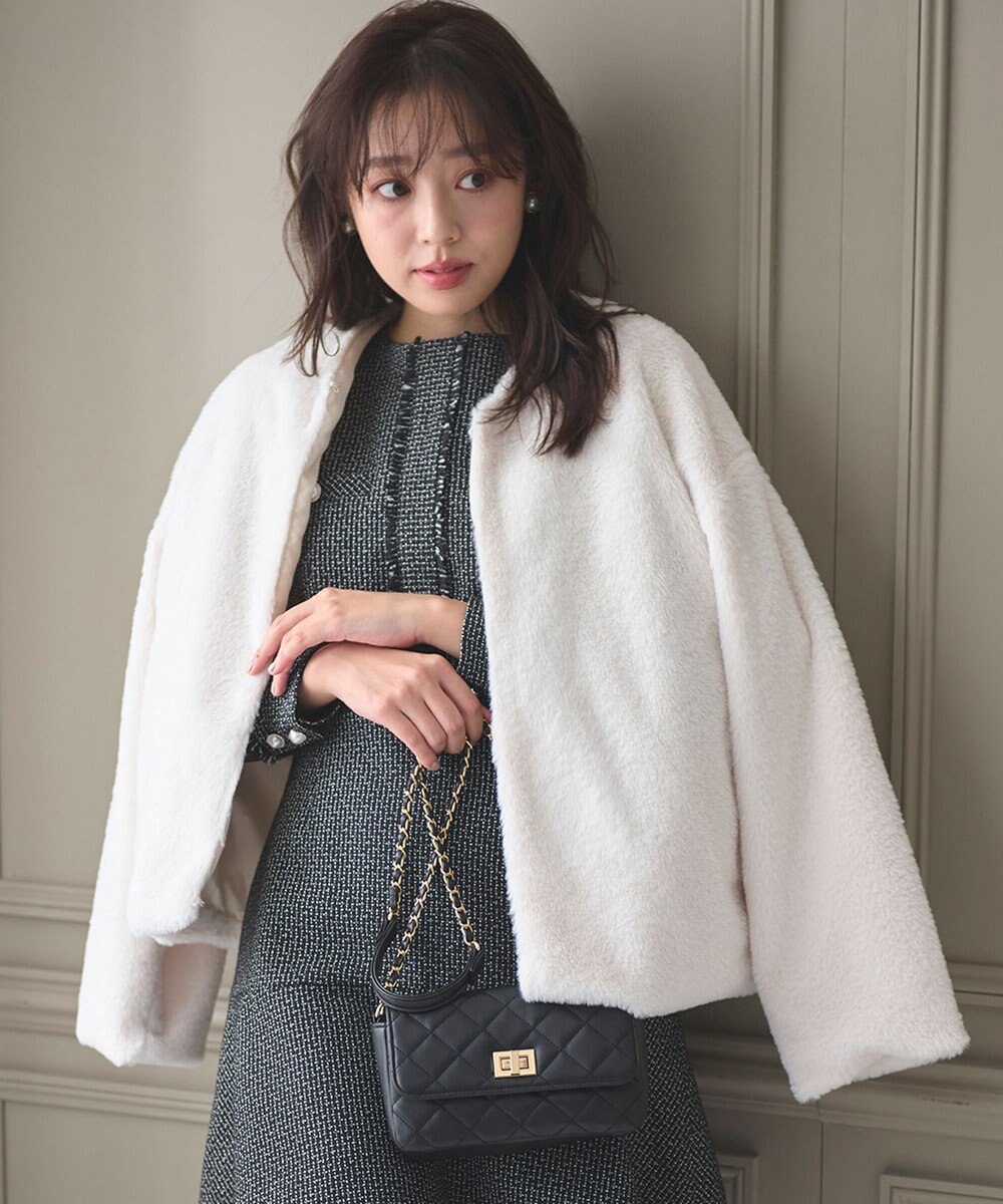 Feroux ノーカラーファー ジャケット 